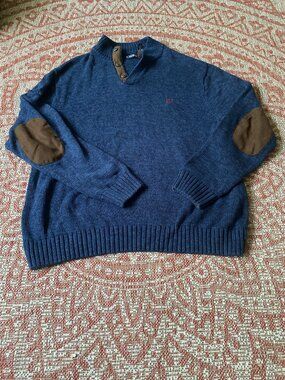 Chaps Knit Sweater with Leather Accents